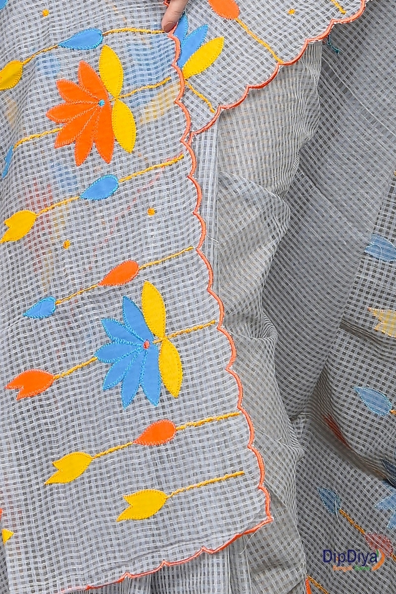 Grey Kota Cotton Parva Applique Saree (568)